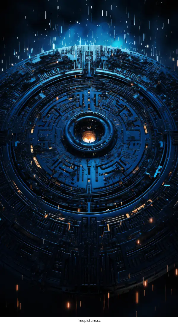 futuristic blue circular spaceship illustration