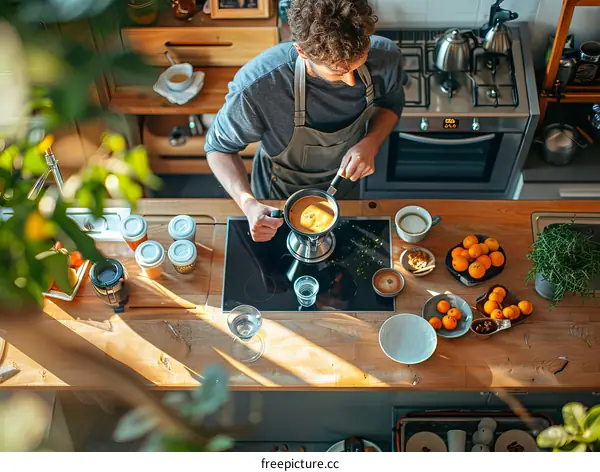 Young man making coffee in the kitchen