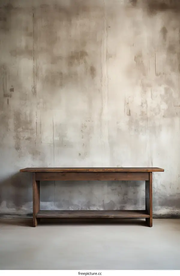 Rustic Table Against Distressed Wall Background