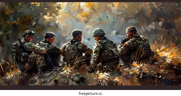 A group of soldiers in a forest
