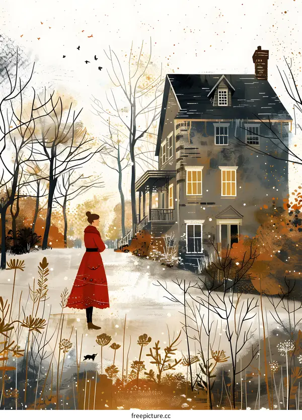 alone girl in front of a house