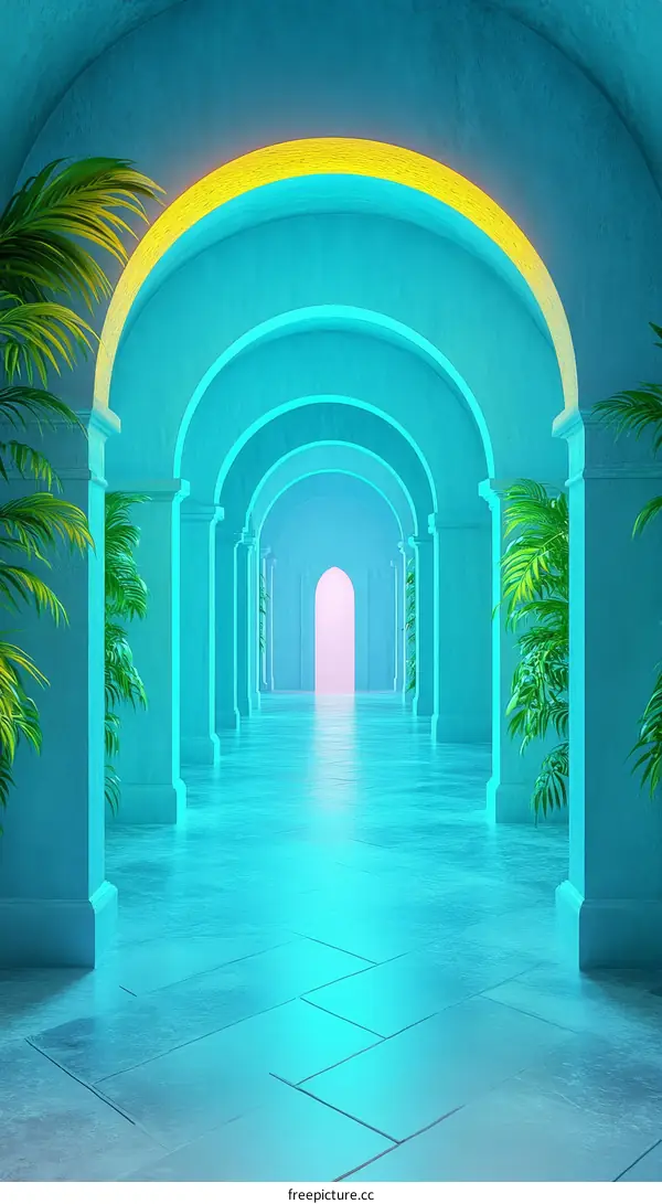Neon Turquoise Archway Pathway Illustration