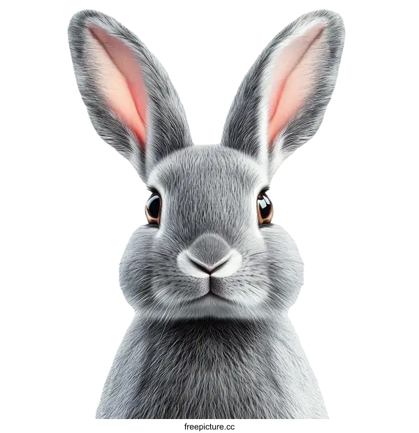 [Transparent Background PNG]Close Up Portrait of a Grey Bunny