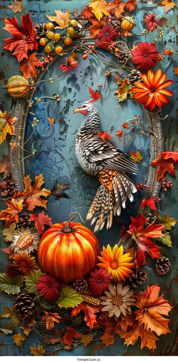 Autumnal Thanksgiving Decorative Bird Illustration