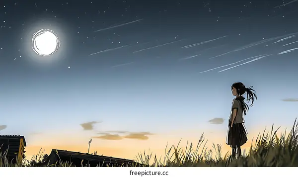Girl Gazing at the Moonlit Sky