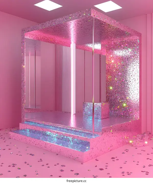 Pink Glitter Stage with Diamond Scattered on Floor