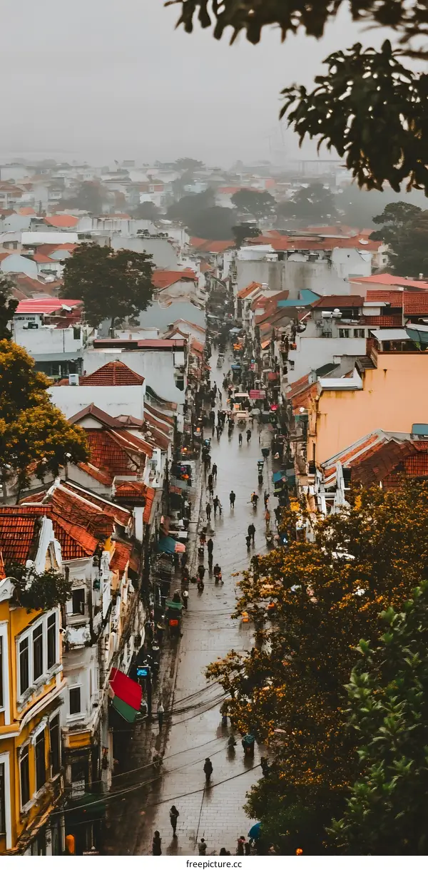 Rainy Day in the City, People Walking on the Street