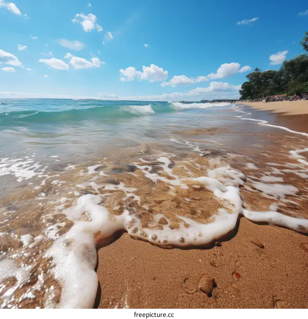 Sandy beach with small waves coming ashore