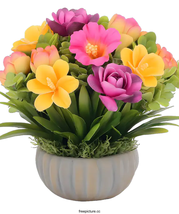 [Transparent Background PNG]Colorful Artificial Flower Arrangement in Pot