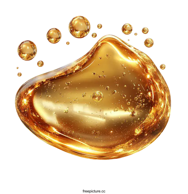 [Transparent Background PNG]Golden Liquid Splash with Bubbles