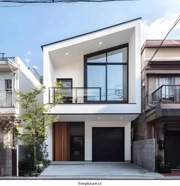 Modern White House with Black Windows and Garage Door