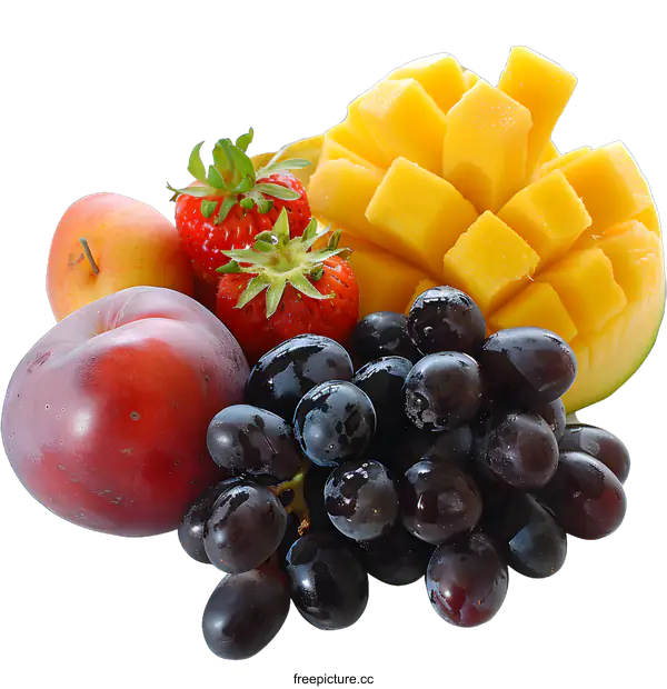 [Transparent Background PNG]Fresh Fruits with Mango, Plum, Grapes and Strawberries