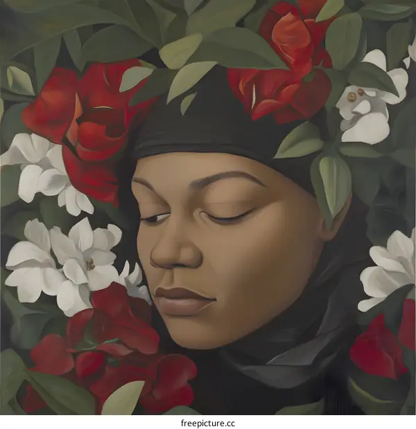 Woman in Flowers Portrait Art