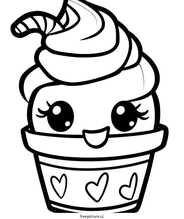 Cute Cartoon Cupcake Illustration with Hearts