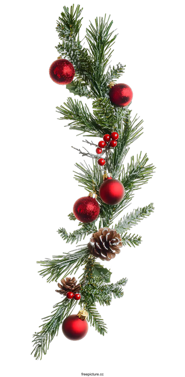 [Transparent Background PNG]Red Christmas Ornaments on Pine Branch