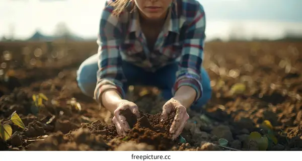 Female farmer checking the quality of the soil