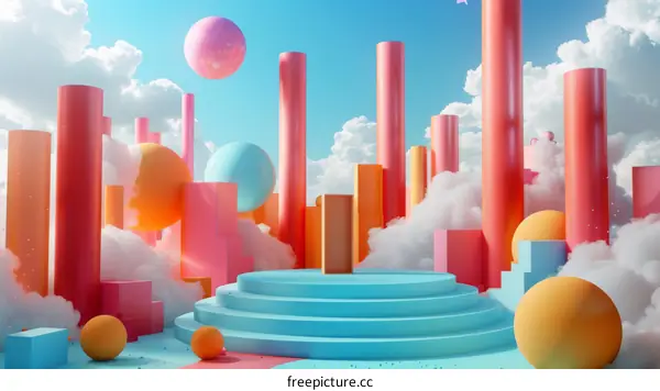 Abstract Colorful Geometric Cloud City Scene