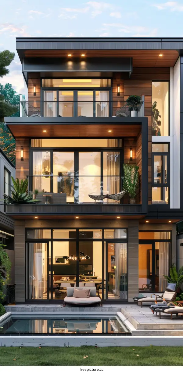 A modern house with a swimming pool