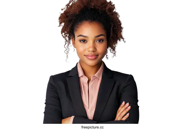 [Transparent Background PNG]Confident Black Woman in Business Attire