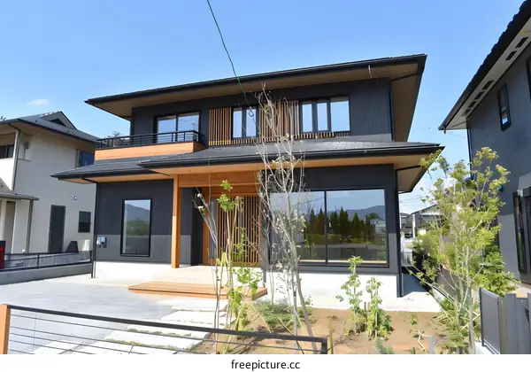Modern Japanese House Exterior Design with Wooden Accents