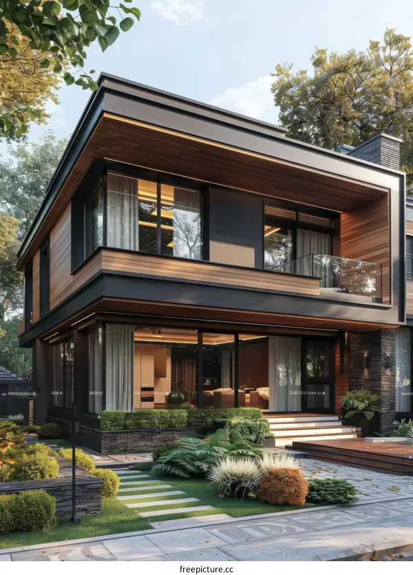Modern House Exterior with Lush Landscaping