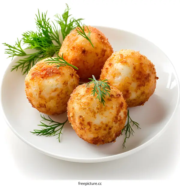 Fried potato balls with dill