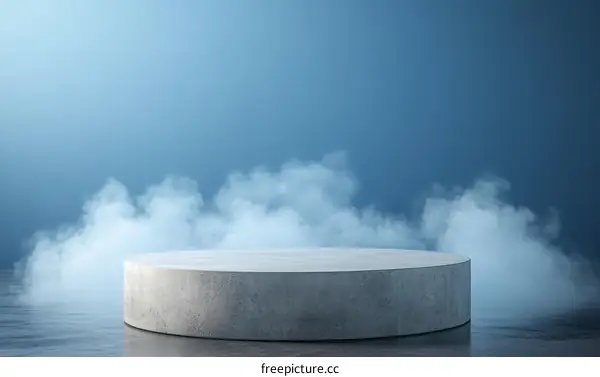 Empty Gray Concrete Display Podium in a Blue Studio Setting