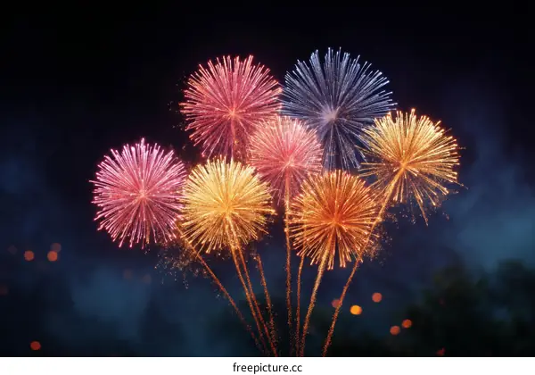 Colorful Fireworks Display in the Night Sky