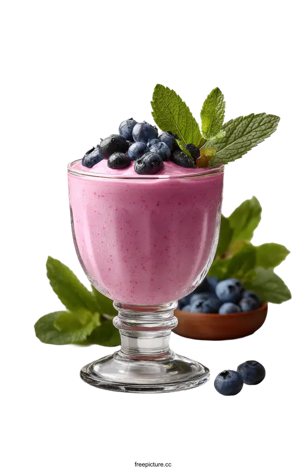 [Transparent Background PNG]Pink Blueberry Smoothie in a Glass