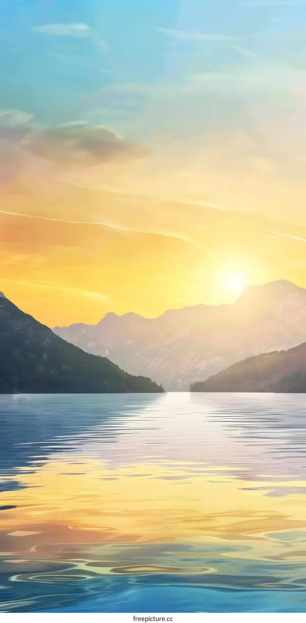 Sunrise Over Mountains And Still Water