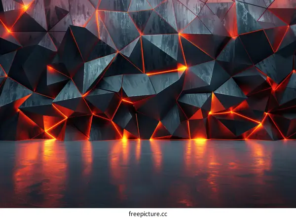 Futuristic Dark Room with Glowing Red Lights