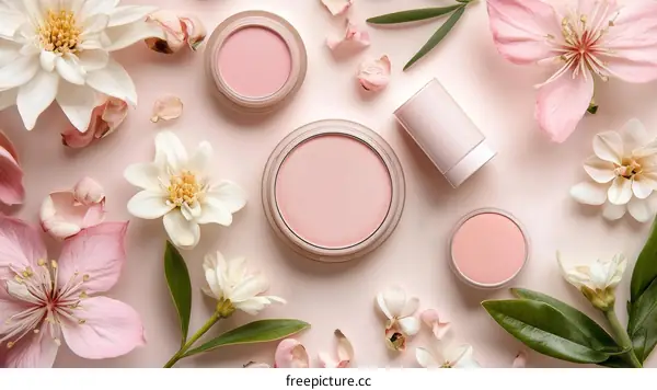 Elegant Feminine Makeup Arrangement with Blossoms