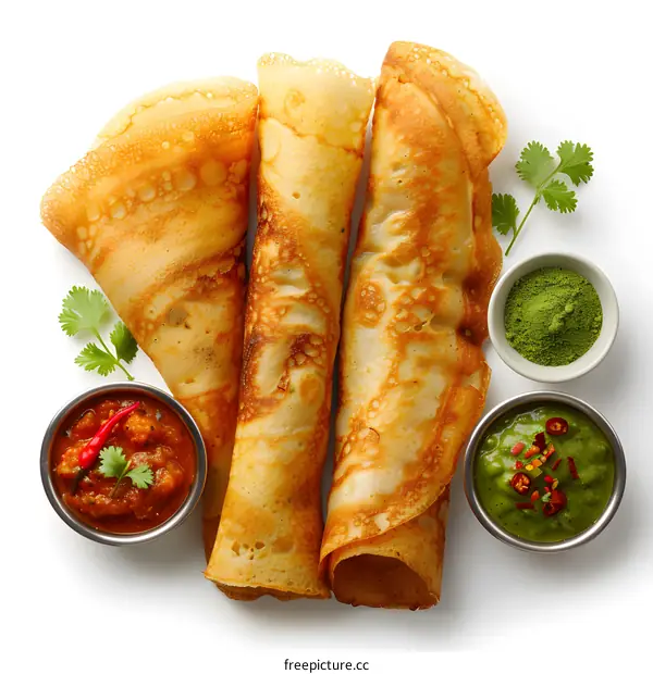 Indian food dosa with chutneys