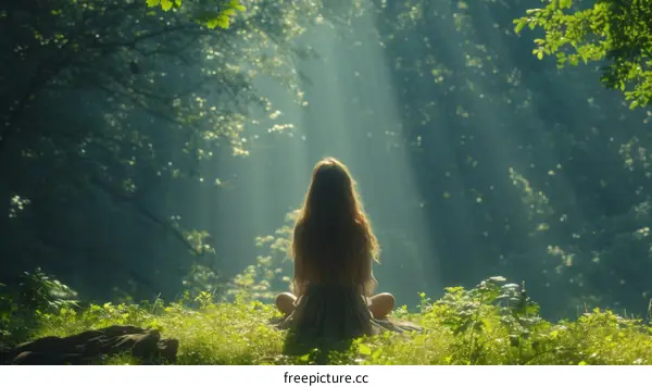girl meditating in the forest
