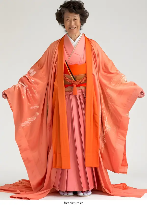 Elderly Asian Woman in Traditional Japanese Clothing