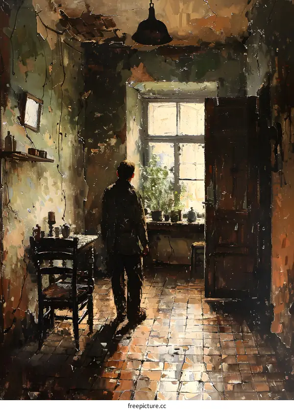 man looking out the window