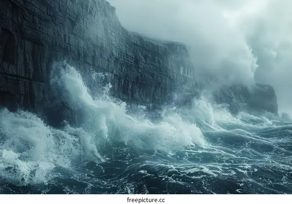 Powerful Sea Waves Crashing on Majestic Rocky Cliffs