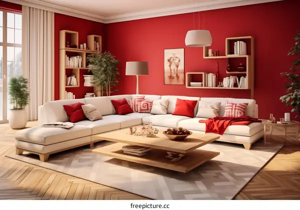 red living room interior design