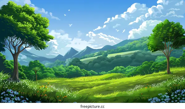 Green Hills Landscape Illustration