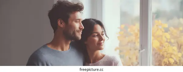 Couple Looking Out the Window in Autumn
