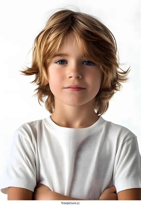 Portrait of a boy with blond hair and blue eyes