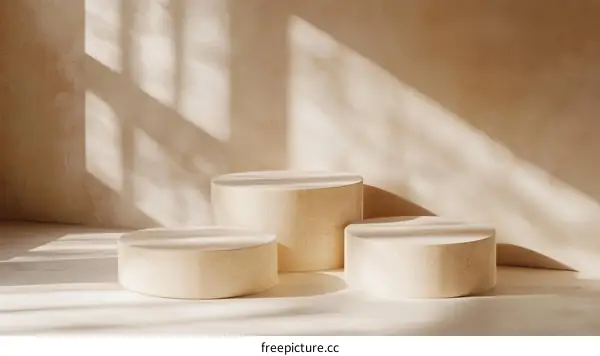 Beige Cylindrical Display Stages in Sunlight