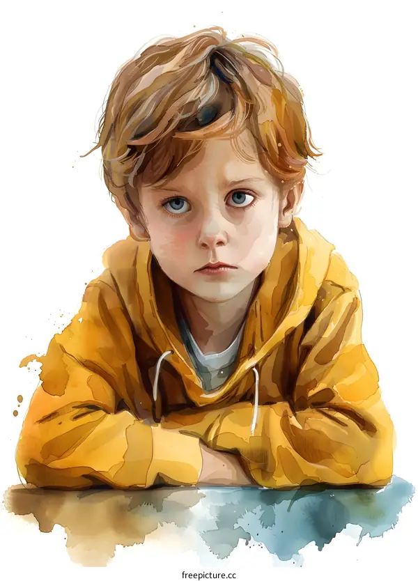 Portrait of a boy in a yellow hoodie