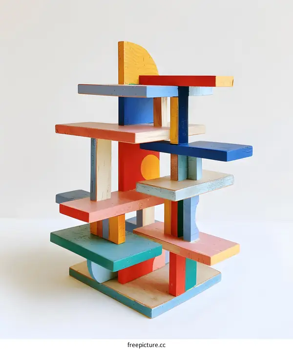 Abstract Geometric Wooden Sculpture