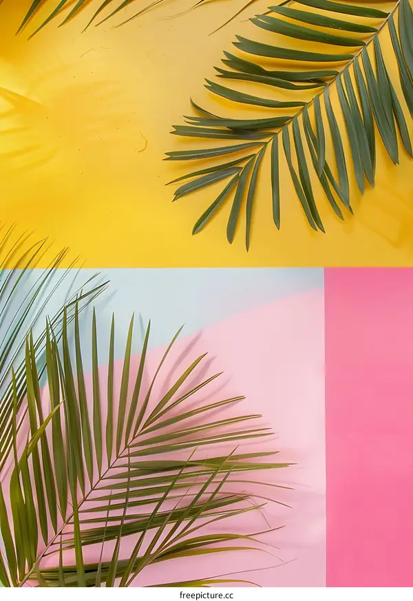 Tropical Leaves on Colorful Background