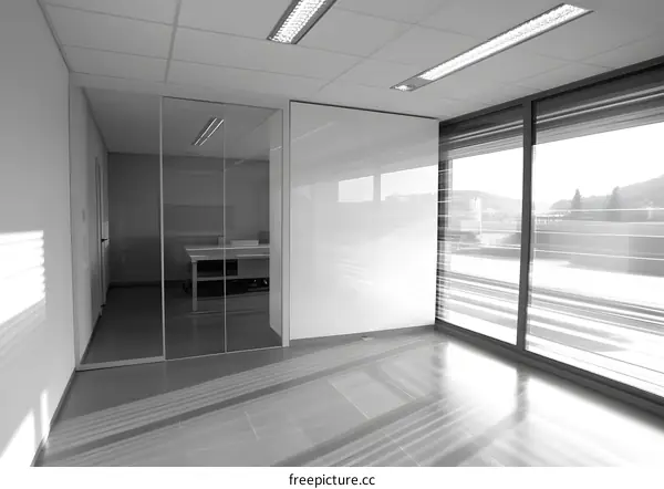 Modern Office Interior Design with Glass Walls and Windows