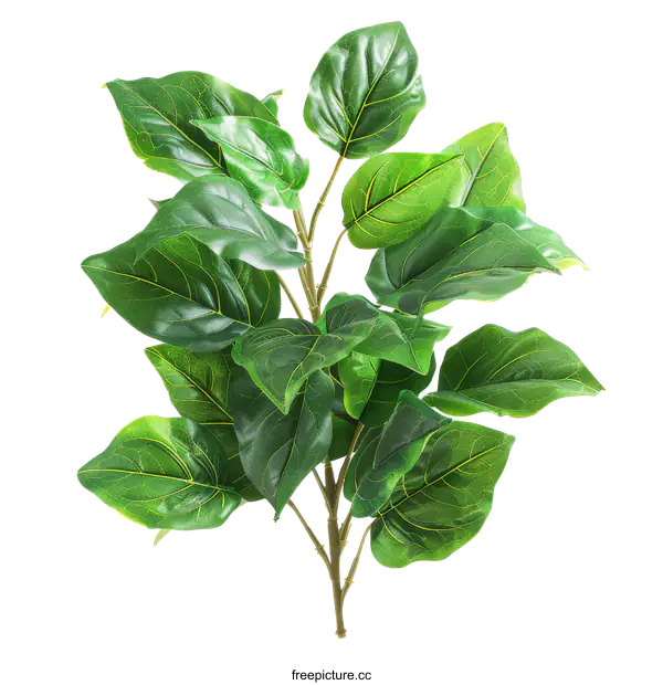 [Transparent Background PNG]Green leaves on a branch isolated on white background