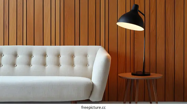 Modern Living Room with Light Beige Sofa and Dark Lamp