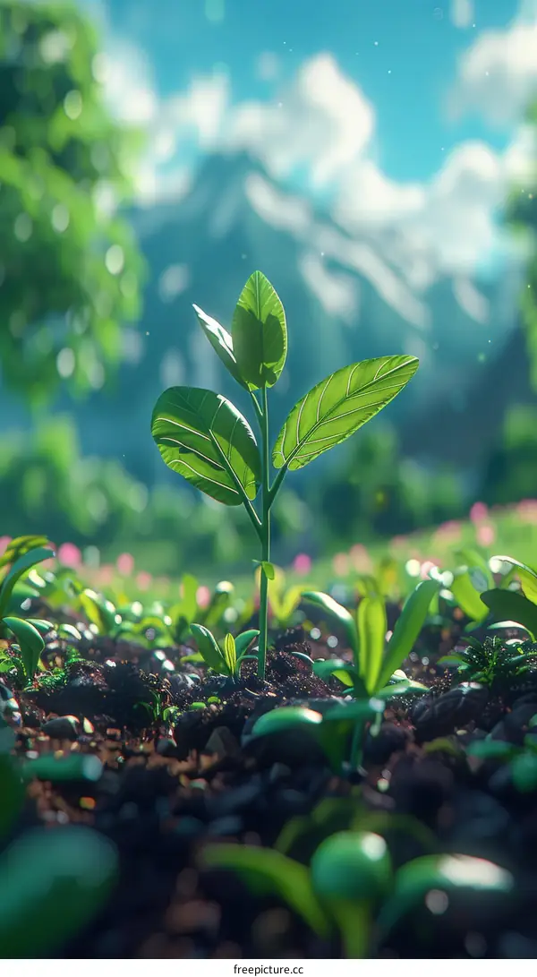 Green sprout growing in the soil with a beautiful blurred background
