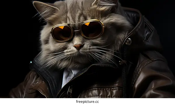 Cool Cat in Sunglasses and Leather Jacket